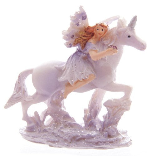 Vibrant lilac glitter fairy and unicorn figures, 12 assorted magical characters for imaginative play and decoration.
