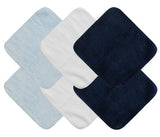 Colorful 100% cotton face washers for boys; pack of 6, perfect for bath time, mealtime cleanup, and easy for little hands.