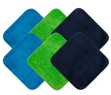 Set of six 20cm cotton face washers in neutral colors for baby's bath time and meal clean-ups, soft and stylish.