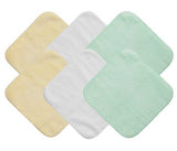 Soft pastel face washers, ideal for baby's hygiene, made of 100% cotton, pack of 6, each 20cm x 20cm.