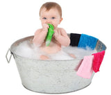 Bright Pack of 6 face washers for babies, soft cotton, ideal for bath time and cleanups, vibrant colors for fun use.