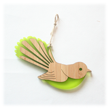Vibrant green Fantail Ornament made of bamboo and satin acrylic, perfect for holiday decor and gifting.