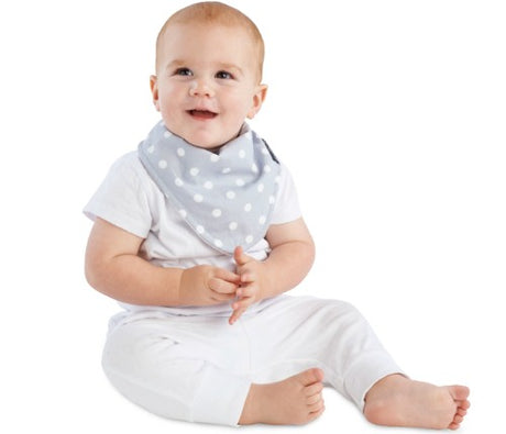 Fashion Bandana Wonder Bib in grey white dots, reversible design with waterproof layer and absorbent cotton, stylish for babies.