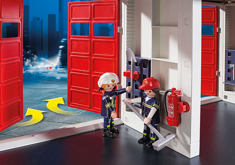 Playmobil Fire Station playset with fire truck, realistic equipment, and accessories for imaginative firefighting adventures.