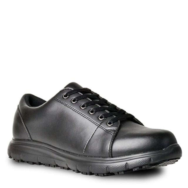 Lace Up Jogger in black, featuring slip-resistant sole, memory foam footbed, and lightweight microfibre for comfort and durability.