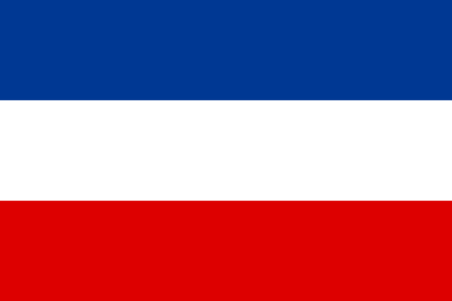 Large Yugoslavia flag (90 x 150cm) made of durable polyester, featuring vibrant colors and a 4cm loop for easy mounting.