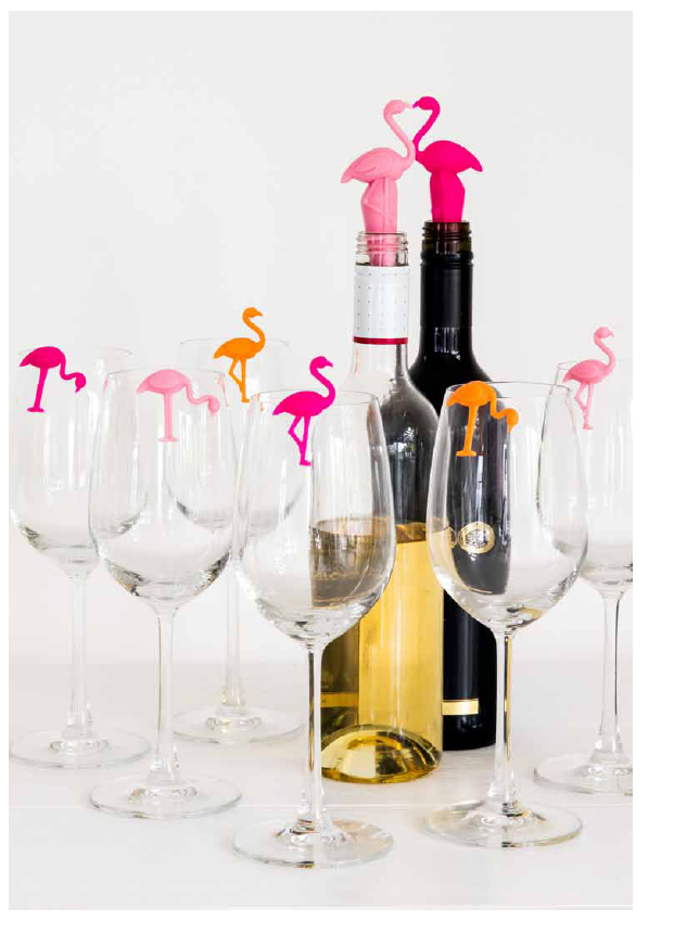 Colorful silicone flamingo wine stoppers, 9cm, set of 2, designed to keep wine fresh and add charm to your bottle.