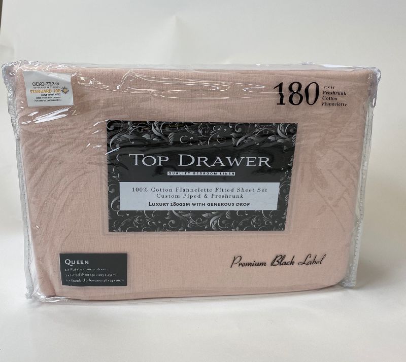 Cozy blush flannelette single sheet set, 100% cotton, includes fitted sheet, flat sheet, and pillowcase for ultimate comfort.