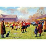 A vibrant 2x500 piece jigsaw puzzle depicting a lively village sports day scene, illustrated by Kevin Walsh.