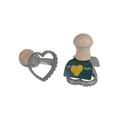 Small heart-shaped ravioli cutter with beechwood handle and aluminum edge, perfect for creating charming homemade pasta.