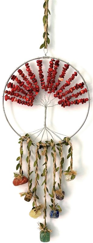 Dreamcatcher - Crystal Tree of Life featuring 7 vibrant chakra stones for spiritual balance and wellness in home decor.