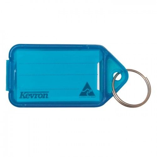 Giant Loose Blue Key Tag with transparent design, spacious label insert, and durable plastic for easy key organization.