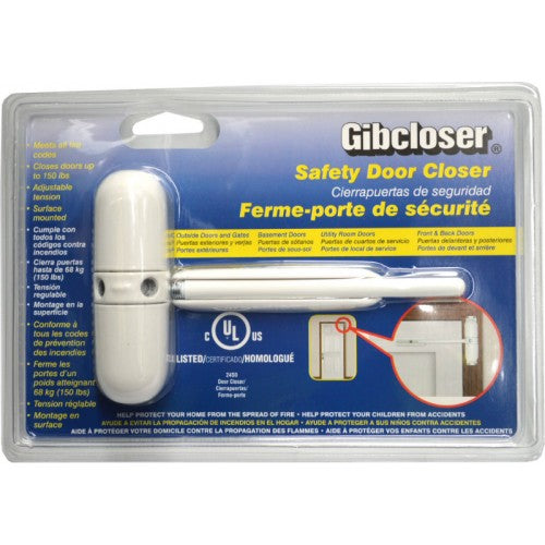 White Original Gibcloser door closer with adjustable tension, suitable for doors up to 68kg, ideal for indoor and outdoor use.