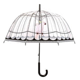 Transparent Birdcage Umbrella with spacious see-through canopy, stylish design, and sturdy lightweight frame for rainy days.