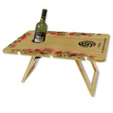 Eco-friendly Koru Bamboo rectangle table for outdoor wine, holding 1 bottle and 6 glasses, lightweight and portable.