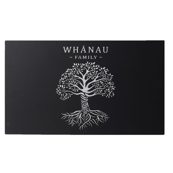 Whanau Metal Wall Art in black, measuring 33x55 cm, symbolizes familial bonds with an elegant design for any decor.