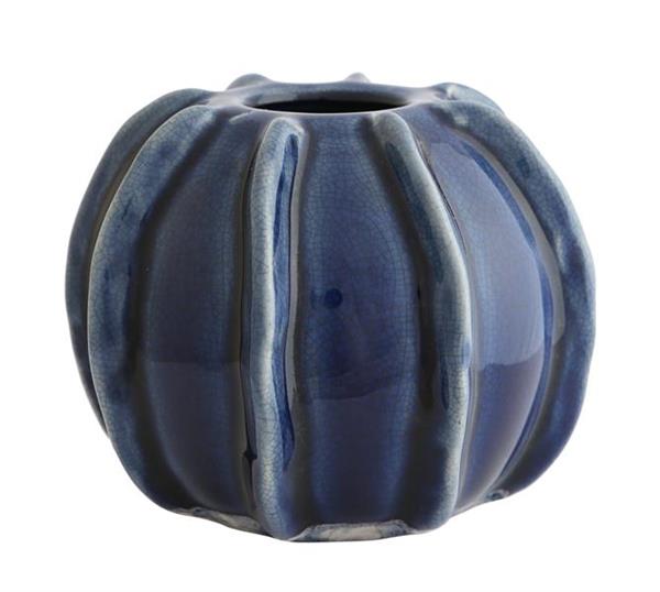 Small blue ceramic vase with fluted design, perfect for colorful home decor and lightweight durability.