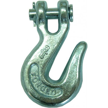 Durable 3/8" Clevis grab hook designed for efficient lifting and towing with a secure slotted throat for easy chain attachment.