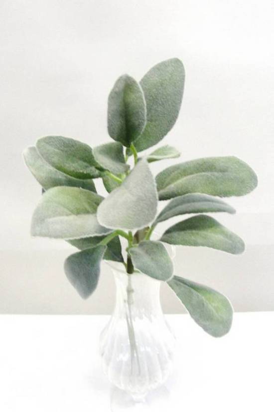 Lush grey/green Lambs Ear silk foliage with 16 leaves, perfect for versatile home decor and stunning floral arrangements.