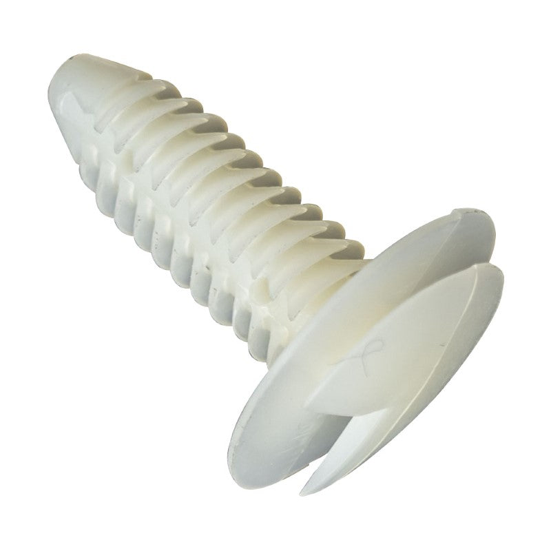 GTi Trim Clip White, 19.5mm x 29mm, designed for secure automotive fittings with a 6.6-7.5mm hole, ideal for GM 363137.