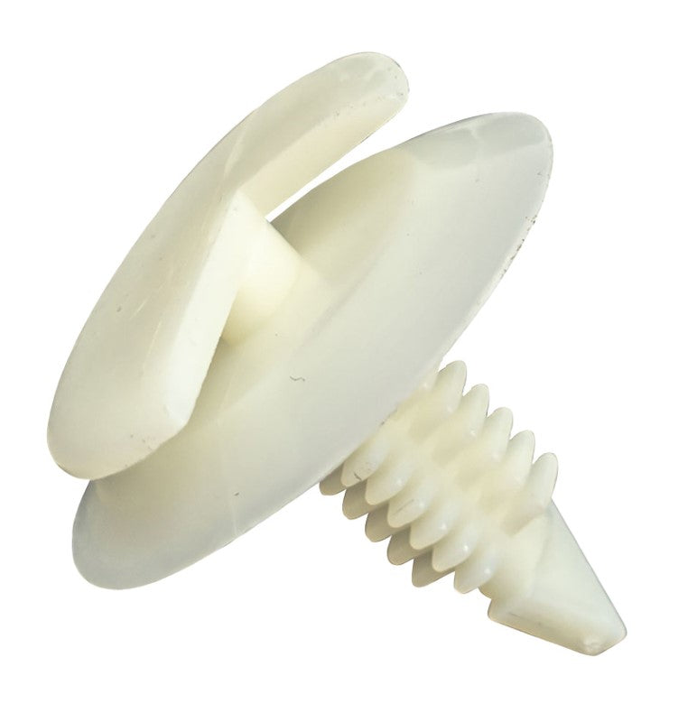White GTi Trim Clips measuring 23.3mm x 22.6mm with a 7mm hole, perfect for auto interior upgrades and repairs. Pack of 30.