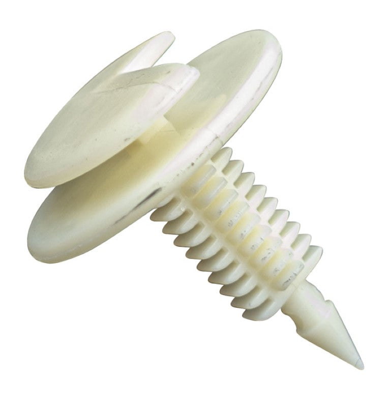 GTi Trim Clip White with 24mm head and 6.6-7.5mm hole, designed for automotive and DIY trims, pack of 30.