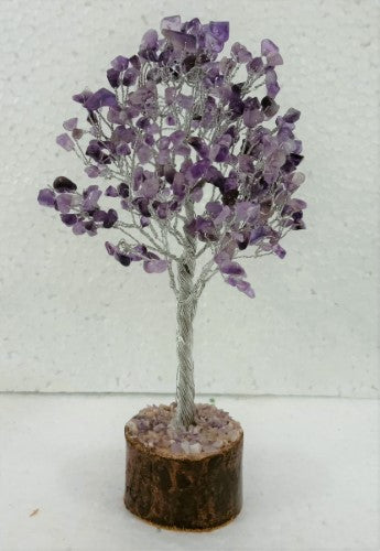 Amethyst gemstone tree, 23cm tall, featuring vibrant purple crystals, perfect for home decor and positive energy enhancement.