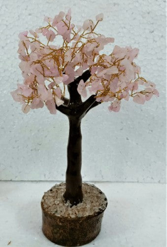 Handcrafted 23cm Rose Quartz Gemstone Tree, symbolizing love and harmony, perfect for decor and emotional healing.