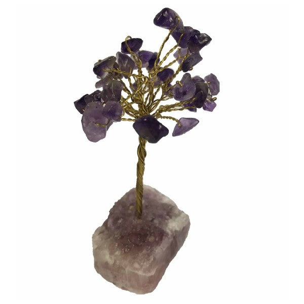Amethyst Gem Tree, 9cm tall, made of genuine amethyst crystals, enhances decor and promotes positive energy flow.