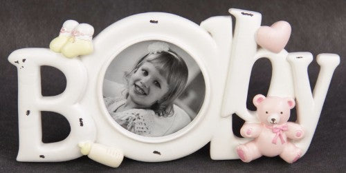 Charming pink baby photo frame for showcasing precious moments; perfect for nurseries and baby milestones, 21.5x10.5x2cm.