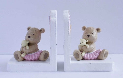Charming Bear Girl Bookend Pair adds whimsy and functionality to bookshelves, perfect for kids' rooms or as a unique gift.