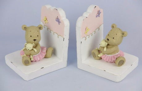 Charming bear girl bookend pair, 23x9.8x13.8cm, adds whimsical style and stability to your bookshelf or office.