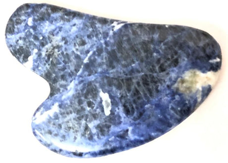 Heart-shaped Sodalite Gua Sha Plate (8.5cm) for facial massage, promoting circulation, relaxation, and healthier skin.