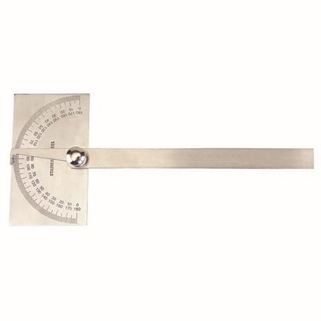 Groz Deg. Protractor with rectangular head and 150mm blade, featuring deep-etched graduations for precise angle measurement.