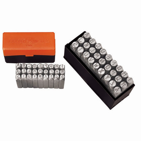 Groz 8mm letter punch set made from durable carbon steel, ideal for sturdy and precise stamping.