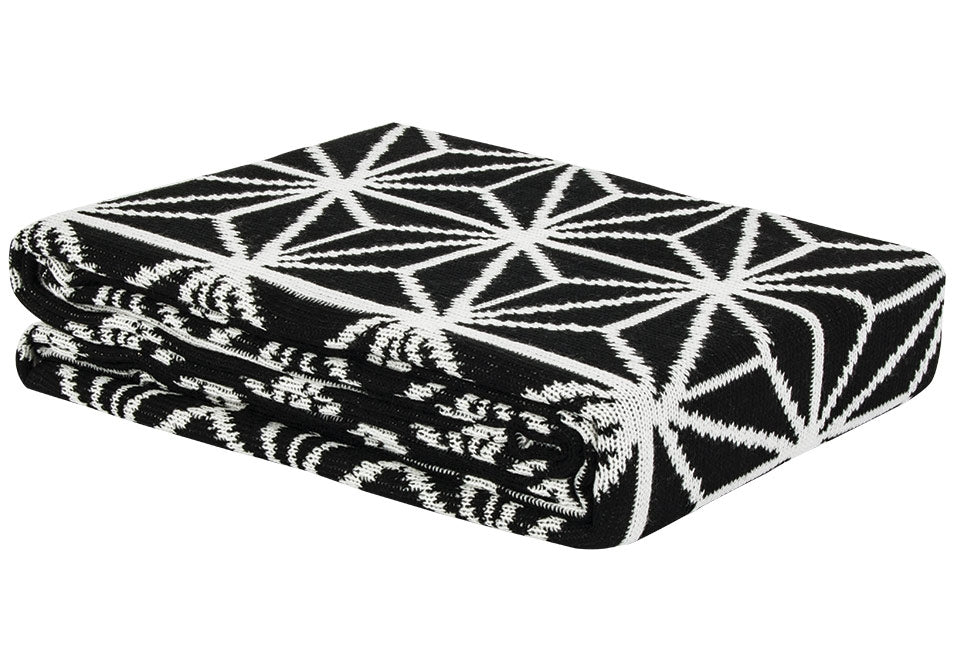 Geo Knit Throw in Black/White showcasing a modern geometric design, 127x152 cm, perfect for adding comfort and style.