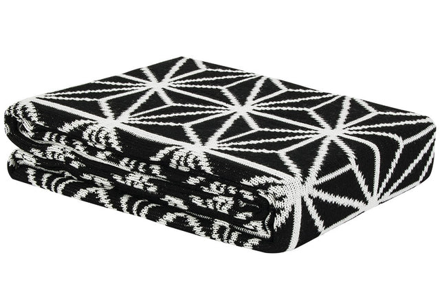 Geo Knit Throw in Black/White showcasing a modern geometric design, 127x152 cm, perfect for adding comfort and style.