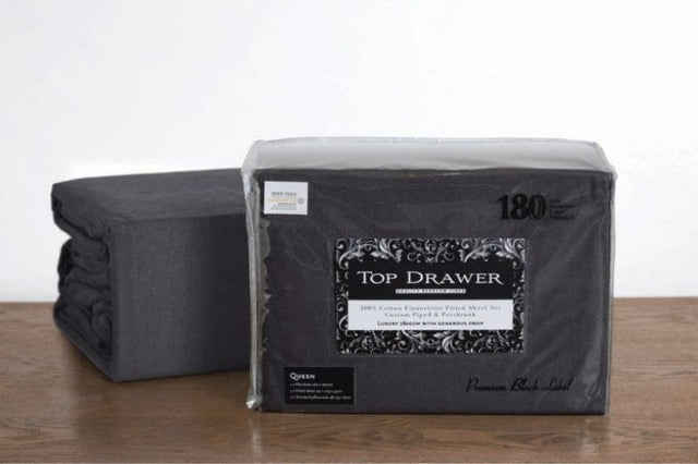 Cozy graphite flannelette single sheet set, 100% cotton, includes fitted sheet, flat sheet, and pillowcase for warmth and comfort.