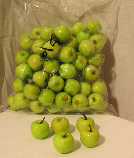 Realistic plastic green apples, set of 90, perfect for home decor or displays, each measuring 3 x 3.5 x 3.5 cm.