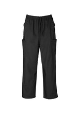 Unisex 2XL black cargo scrubs pants with multiple pockets, elastic waist, and soft, stretchy fabric for comfort at work.