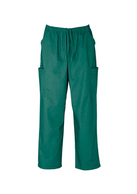 Unisex hunter green scrubs cargo pants in size M, featuring pockets, drawstring waist, and soft-stretch fabric for comfort.