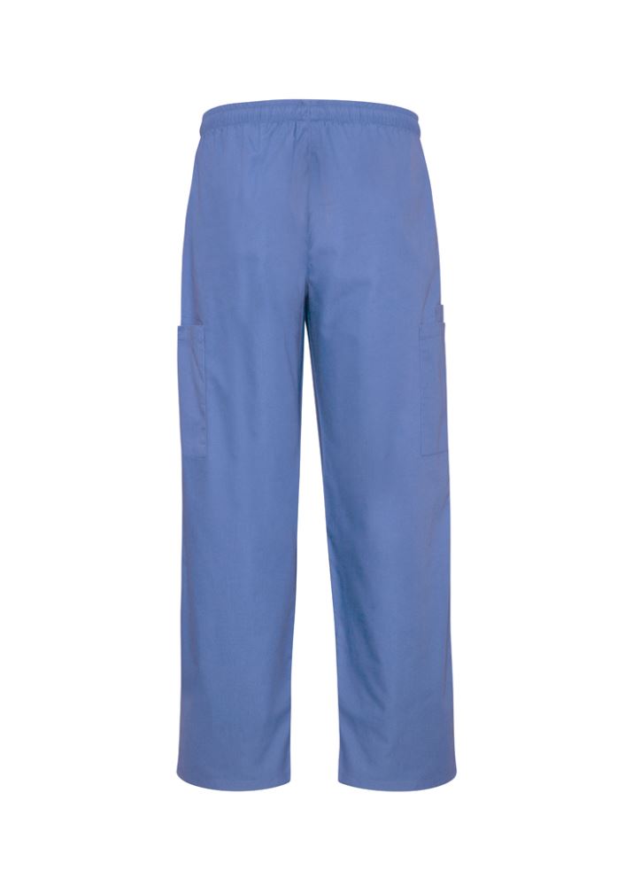 Unisex classic scrubs cargo pant in mid blue, size XS, featuring elastic waistband, multiple pockets, and soft-touch fabric.