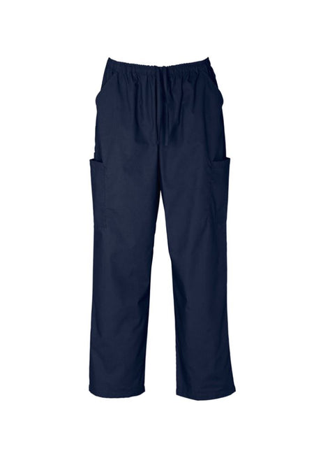 Unisex navy scrubs cargo pant in size 2XL, featuring elastic waist, multiple pockets, and soft stretch fabric for comfort.