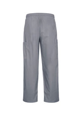 Unisex pewter cargo pants for healthcare, featuring elastic waist, 4 pockets, and breathable fabric for comfort and mobility.