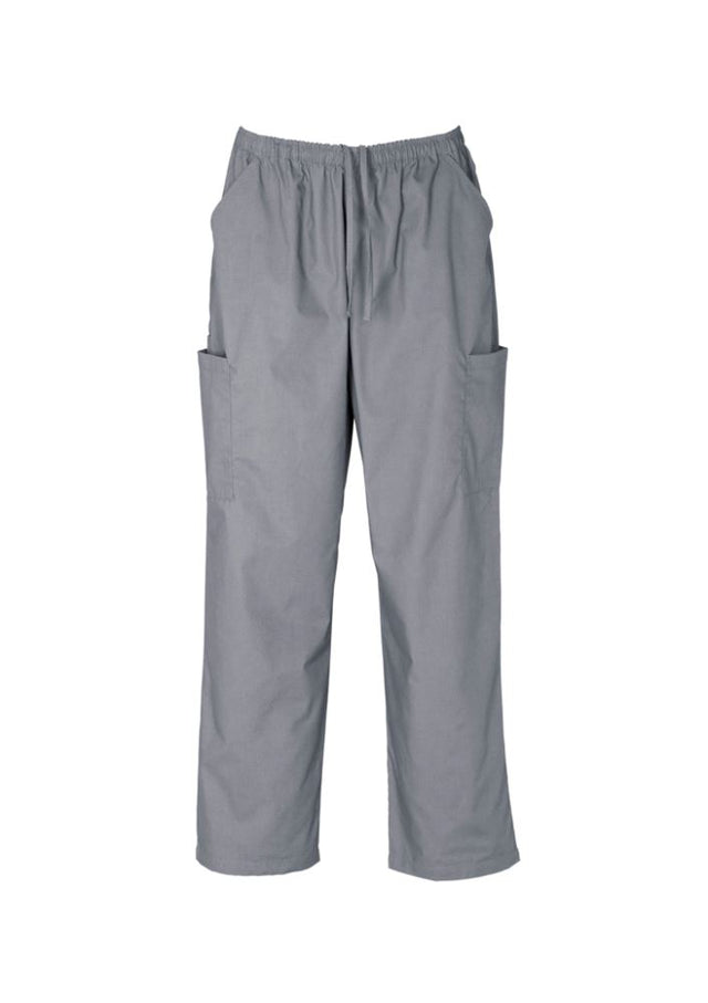 Unisex Pewter scrubs cargo pant, size 2XL, featuring two slant and cargo pockets, elastic waist, and durable fabric blend.