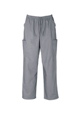 Unisex pewter scrubs cargo pant, size S, featuring elastic waist, multiple pockets, and soft stretch fabric for comfort.