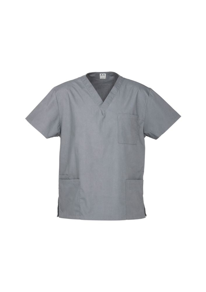 Unisex Classic Scrubs Top in Pewter, size M, featuring durable, soft fabric, multiple pockets, and a professional design.