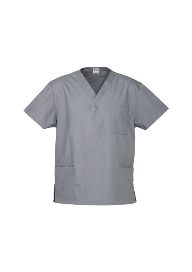 Unisex Classic Scrubs Top in Pewter, size M, featuring durable, soft fabric, multiple pockets, and a professional design.