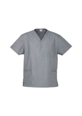 Unisex Classic Scrubs Top in pewter with pockets, made from durable, lightweight polyester-cotton blend for healthcare professionals.