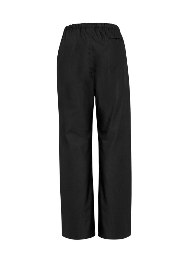 Ladies XL classic black bootleg scrubs with natural stretch fabric, two front pockets, and elasticated waistband for comfort.